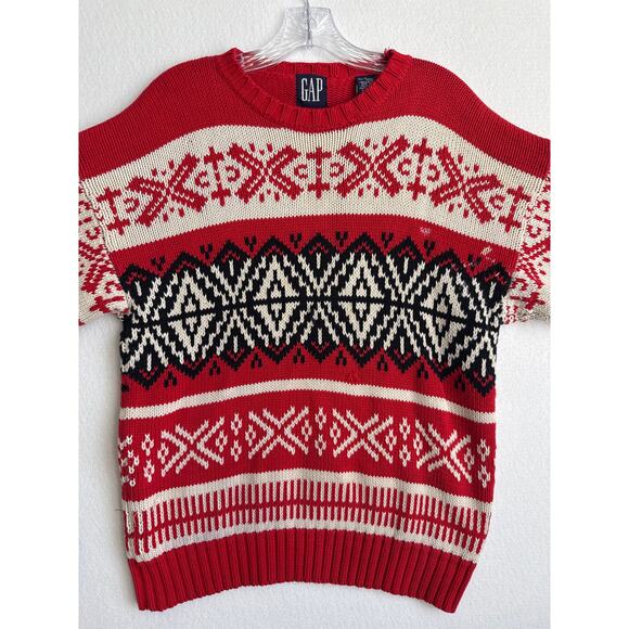 Vintage GAP Fair Isle Nordic Sweater Red Black Cream 90s Y2K hoilday large - Picture 3 of 11